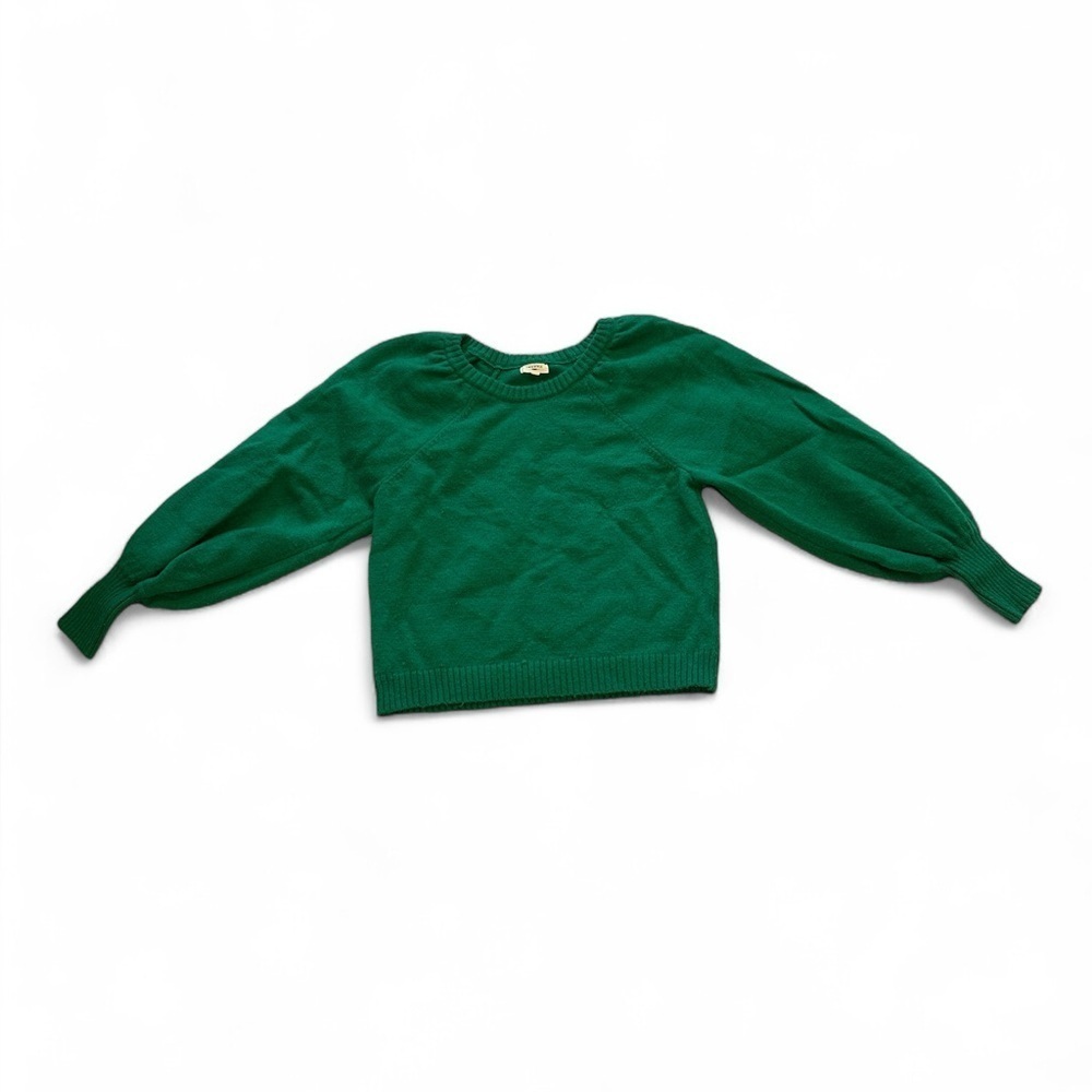 Women’s Green Knit Sweater Puff Sleeves TU
